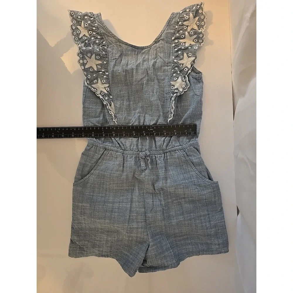 Cat & Jack Girls Light Blue  With White  Romper Shorts  Sleeveless Size 7/8